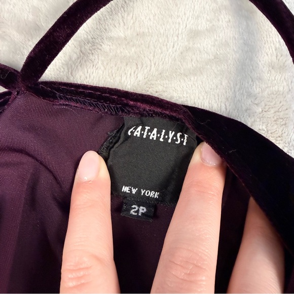 Vintage Catalyst Velvet Slip Dress Burgundy Plum Spaghetti Strap Mini Dress 2P - Picture 5 of 9